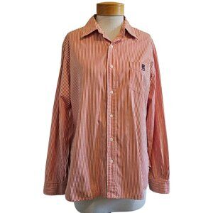 Vintage Ralph Lauren Rugby Orange Striped Cotton Long Sleeve Collared Shirt L